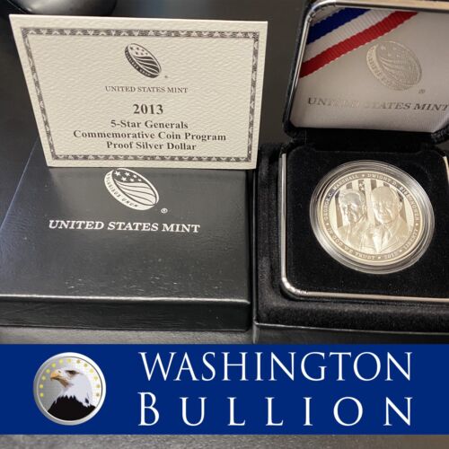 2013-P $1 Proof Silver Dollar 5-Star Generals Commemorative in OGP, COA, Case