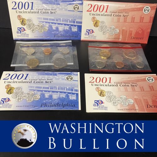 2001 P&D US Mint Set Brilliant Uncirculated US with Envelope & COA (20 Coin Set)