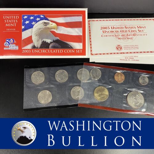 2003 D US Mint Set Brilliant Uncirculated US with Envelope & COA (10 Coin Set)