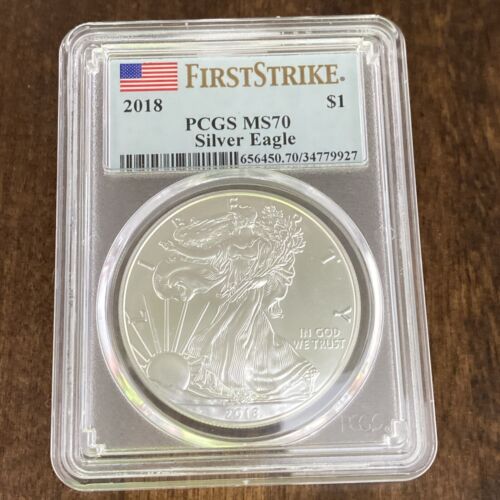 2018 $1 American Silver Eagle PCGS MS70 First Strike Blue Flag Label