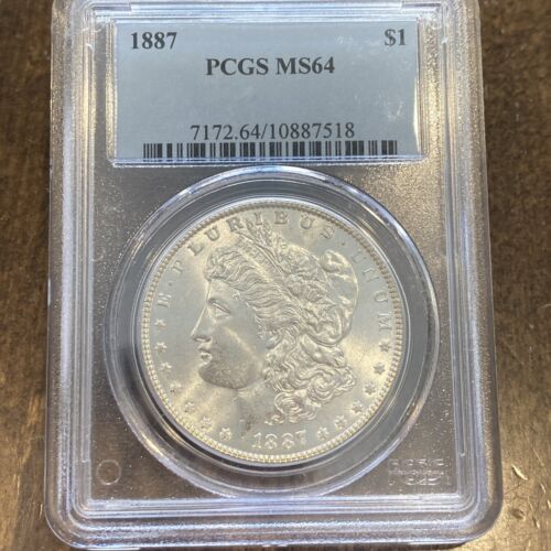 1887 Morgan $1 Silver Dollar Silver Coin PCGS MS-64 Lustrous! MS64 Slight Toning