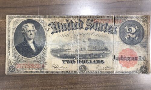 1917 Two Dollar Bill $2 Red Seal United States Note Large Size Circulated