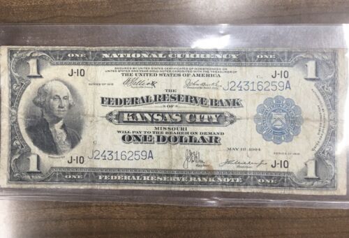 1914 $1 Blue Seal National Currency Kansas City J10