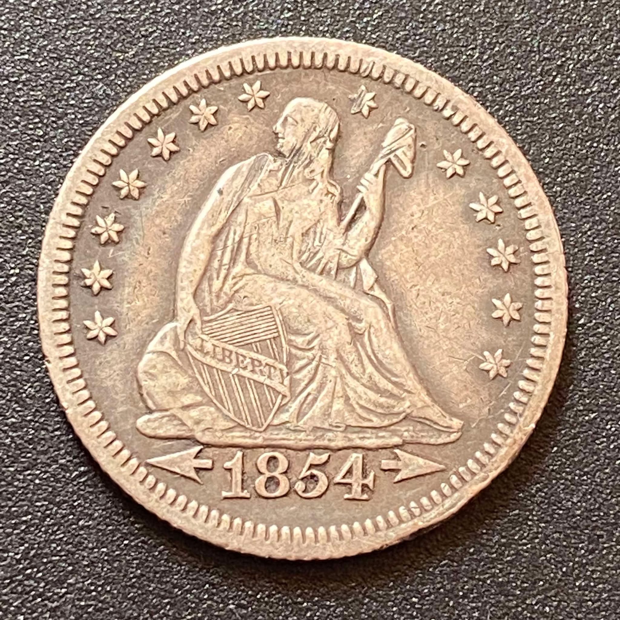 1854-O Liberty Seated Quarter Arrows At Date