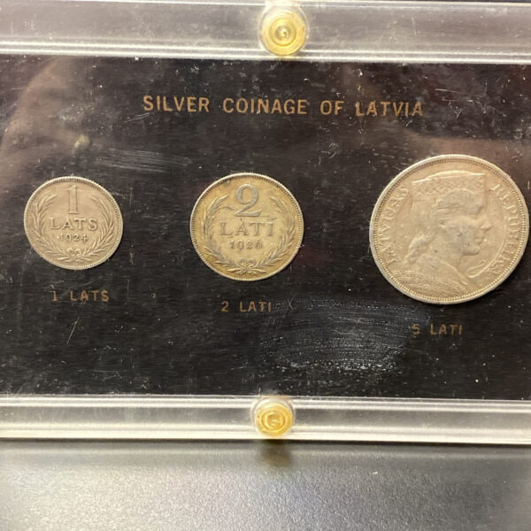 Latvia 1924 One Lats, 1926 2 Lati, 1931 5 Lati Silver Coins: Lot of 3 (0.835)