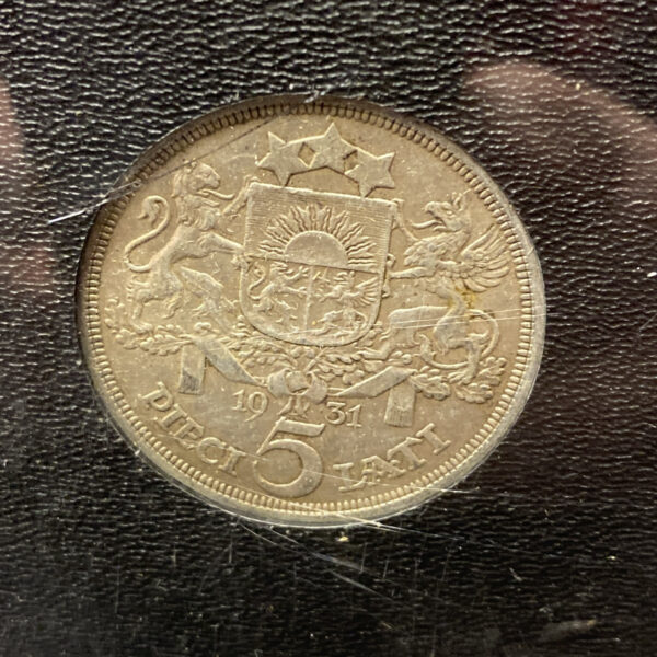 Latvia 1924 One Lats, 1926 2 Lati, 1931 5 Lati Silver Coins: Lot of 3 (0.835)