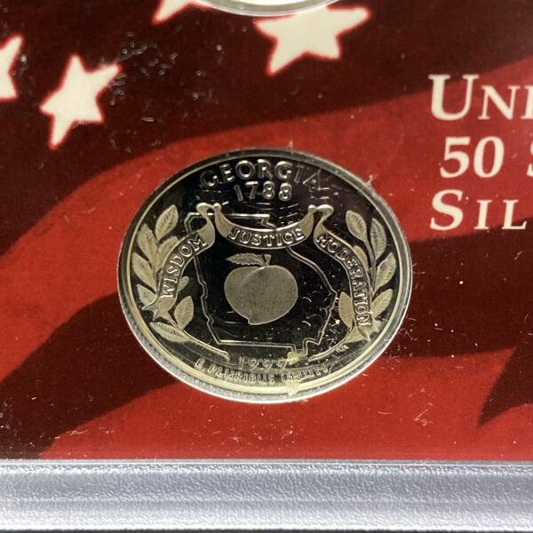 1999-S US Mint Silver Proof Set OGP COA & Box 9 Coins 90% Cameo Quarters WornBox