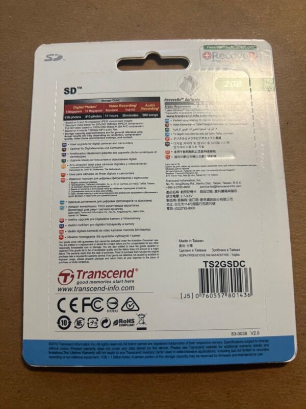 Transcend 2GB SD Memory Card (TS2GSDC)  #3192