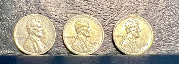 1943 P D S Lincoln Steel Wheat Cent Penny Set of 3 Coins