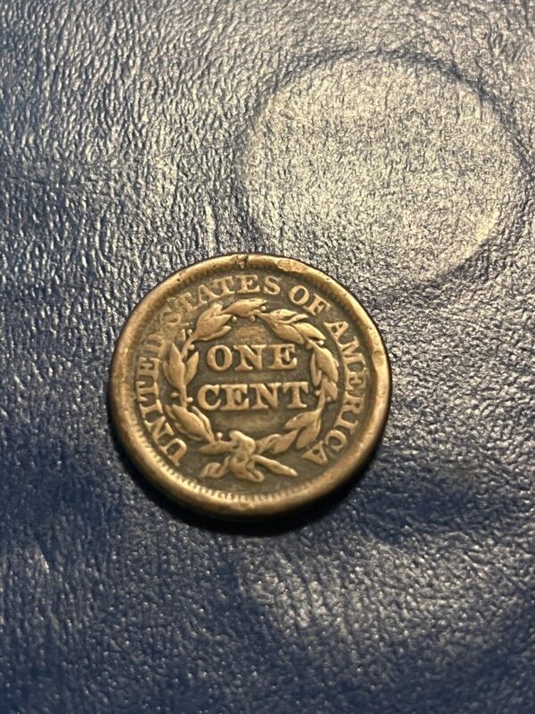 1853 Braided Hair Large Cent US Copper Coin BN  damage