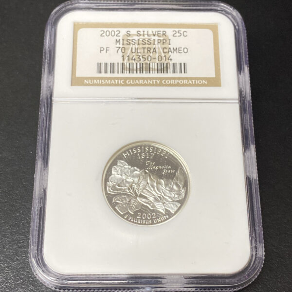 2002 S Silver Proof State Quarter Mississippi NGC PF70 Ultra Cameo 25c US