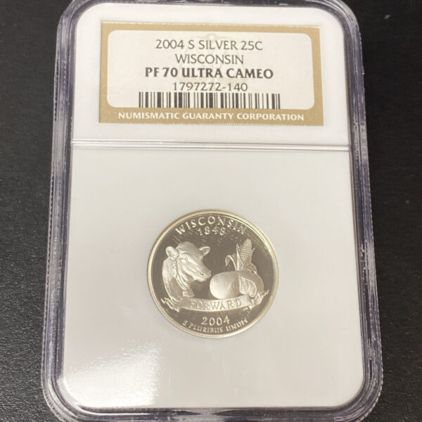 2004 S Silver Proof State Quarter Wisconsin NGC PF70 Ultra Cameo 25c US