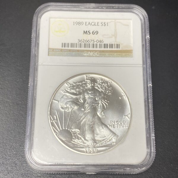 1989 $1 American Silver Eagle Dollar 1oz .999 Silver NGC MS69 Brown Label