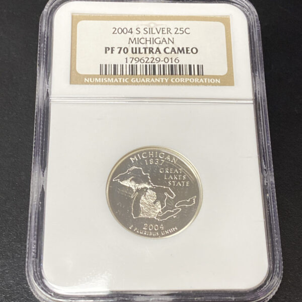 2004 S Silver Proof State Quarter Michigan NGC PF70 Ultra Cameo 25c US