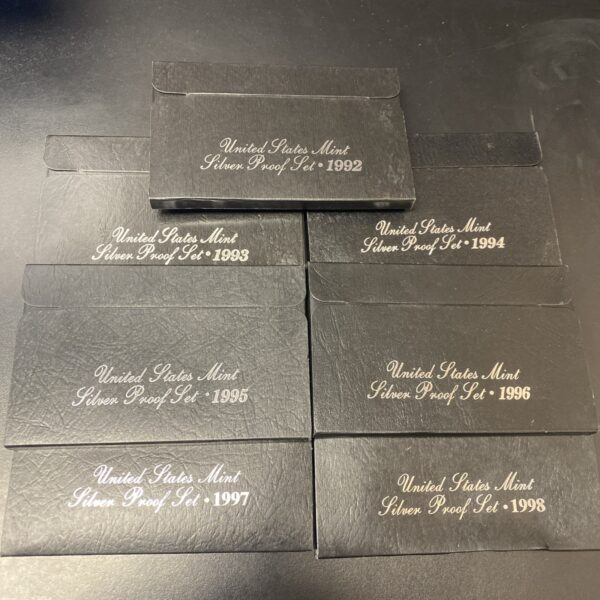 Lot of (7) 1992-1998 US Mint Silver Proof Sets In OGP 90% Silver Coins w/ COAs