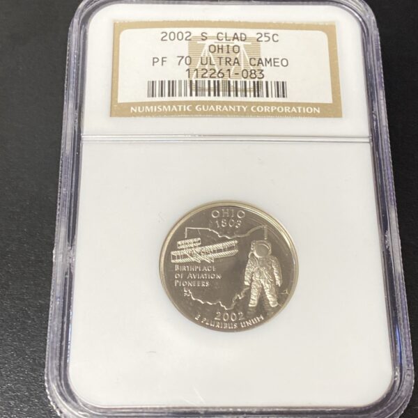 2002-S Clad Proof Ohio OH State Quarter NGC PF 70 Ultra Cameo Washington 25c