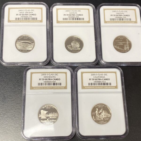 2005-S CLAD US State Quarters 25c Proof Set (5) NGC PF70 Ultra Cameo