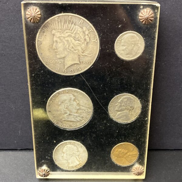 1954-1955 U.S. Mint Unc Set-6 Coins In BLACK Capital Holder W/ 1935 Peace Dollar
