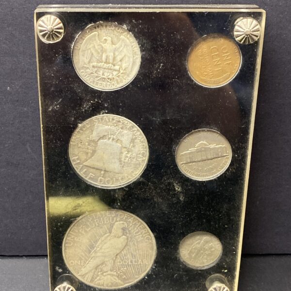 1954-1955 U.S. Mint Unc Set-6 Coins In BLACK Capital Holder W/ 1935 Peace Dollar