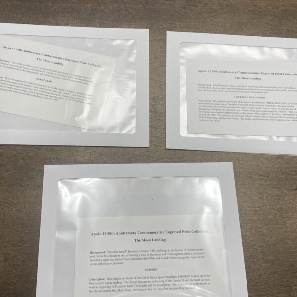 Apollo 11 50th Anniversary 2019 Engraved Prints Set of 3 The Moon Landing Series