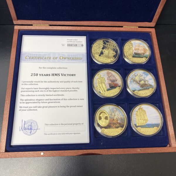 The American Mint HMS Victory 250th Anniversary 6 Gold Plated Coin Set COA & Box