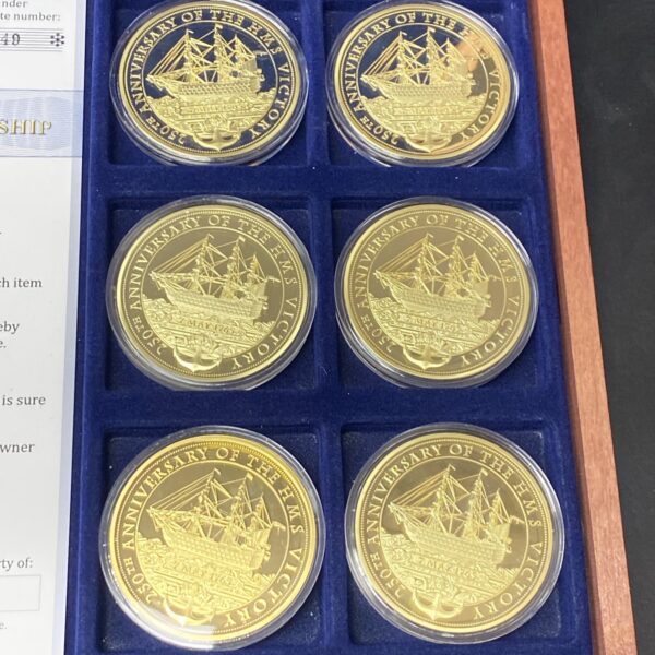 The American Mint HMS Victory 250th Anniversary 6 Gold Plated Coin Set COA & Box