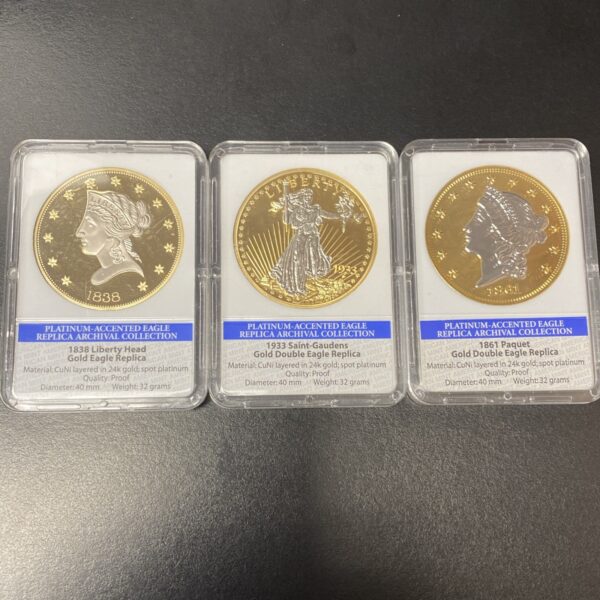 1838 & 1861 & 1933 Historical Platinum Gold 3 Eagles Replica Archival Collection