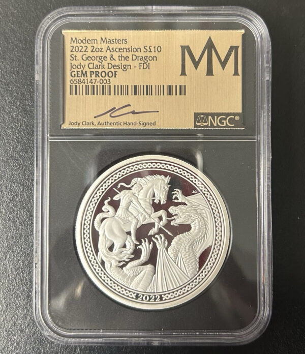 2022 Ascension Is £10 Modern Masters St. George & Dragon 2oz Silver Gem Proof
