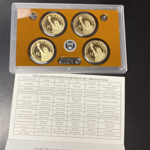 2015 Silver Proof Set U.S. Mint 14 Coins Original Government Packaging OGP COA