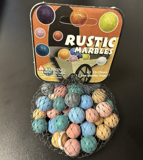 Rustic Mega Marbles Net Bag 40 13-15mm w/2 Display Rings Retired Set (2004-2006)