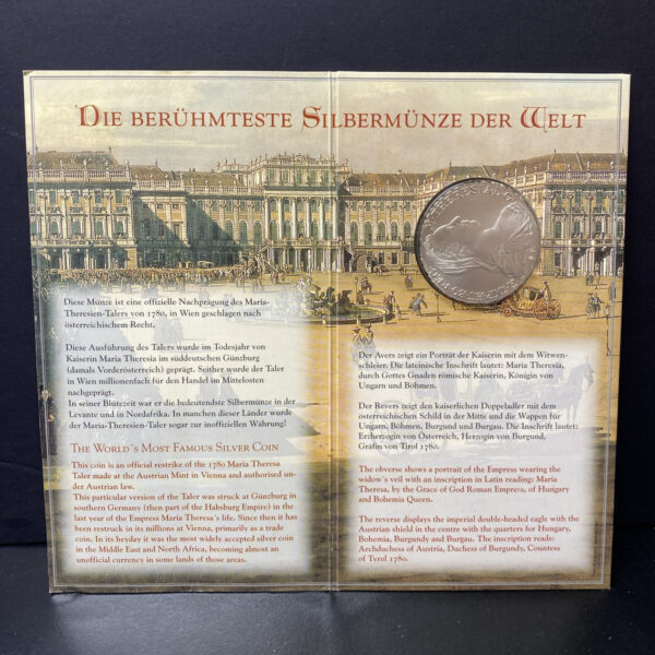 1780 Austria Maria Theresa Large Silver Thaler Restrike Coin UNC In Booklet