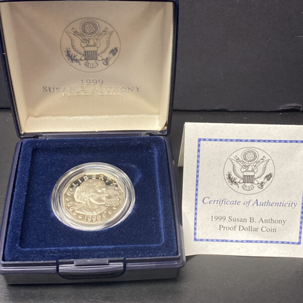 1999 -P  $1 Proof Susan B Anthony Dollar Coin with Original Box & COA US Mint