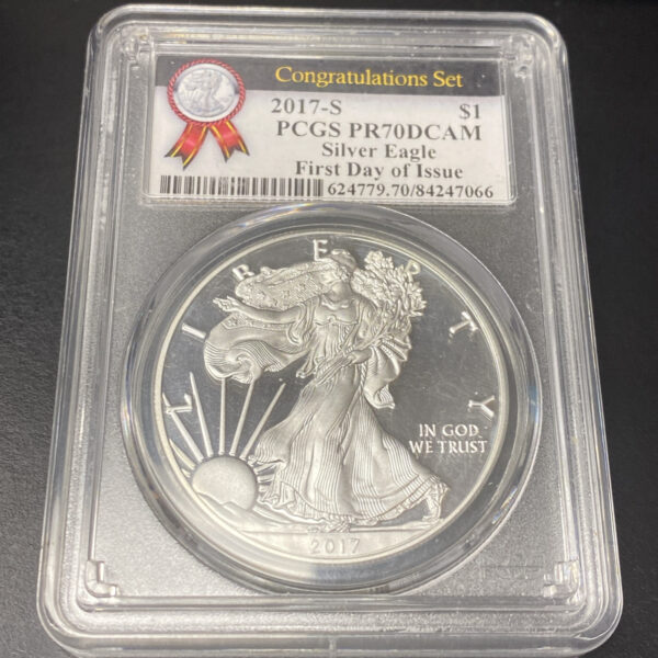 2017-S First Day Of Issue PCGS PR70DCAM Silver Eagle Congratulations set