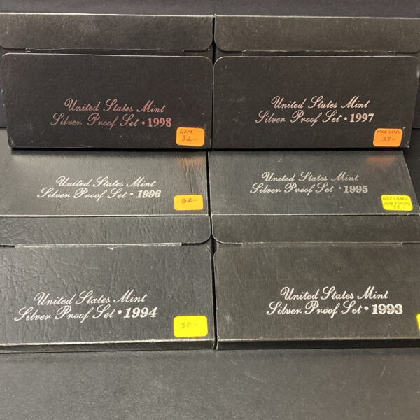 (Lot Of 6) 1993-1998 S United States Mint Silver Proof Sets All W/Box & COA