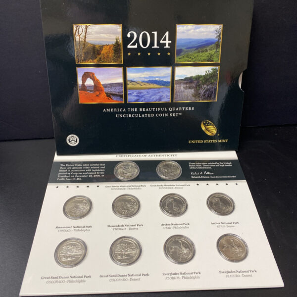 2014 PD America the Beautiful 10 Quarters Uncirculated Coin Set US Mint Display