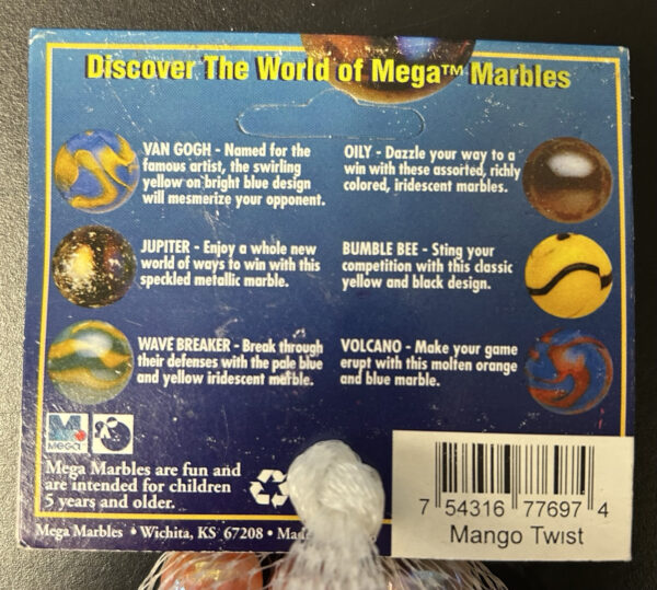 Mango Twist Collector Series Bag Glass Mega Marbles Vacor 1 Shooter 24 Players