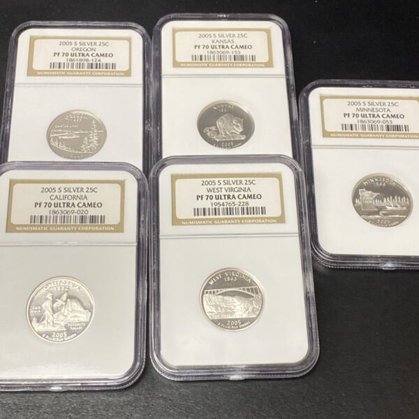 2005-S Silver Proof Statehood Quarter Set 5 Coins NGC PF70 Ultra Cameo Nice Set!