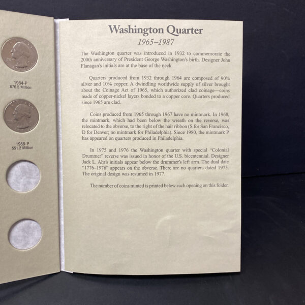 1965-1987 Full Set 43 Washington Quarters In Official Coin Folder HARRIS 2690