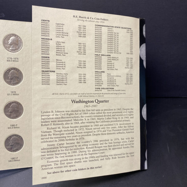 1965-1987 Full Set 43 Washington Quarters In Official Coin Folder HARRIS 2690
