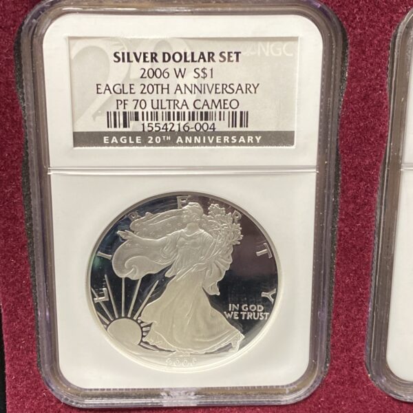 2 Coin Set - 2006 W PROOF SILVER EAGLE NGC PF70 ULTRA CAMEO 20TH ANNIVERSARY SET