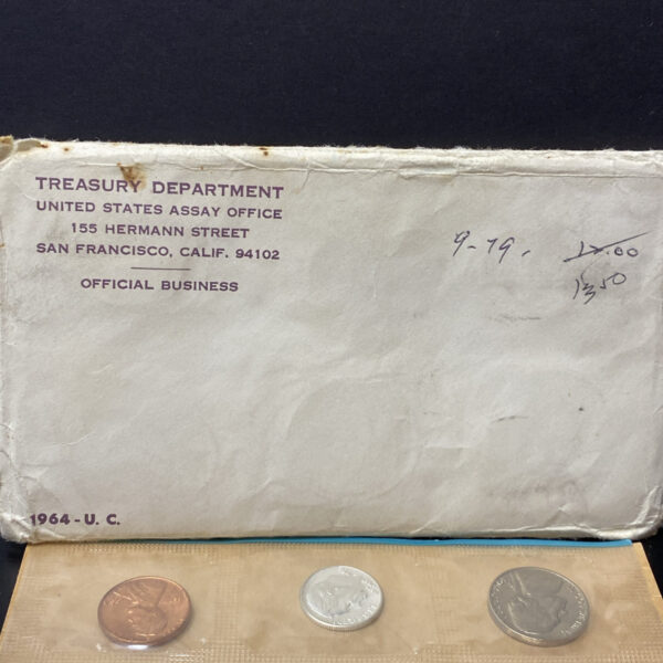 1964 U.S. Mint Set 10 Coins Envelope Philadelphia Denver Mint Silver Half Dollar