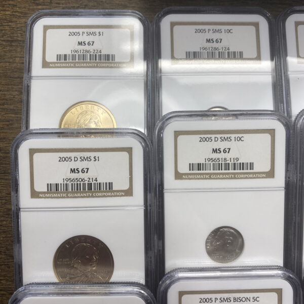 22 Coin Lot- 2005 P & D SMS 1c/5c/10c/25c/50c/$1 NGC MS 67 Special Mint Set 22pc