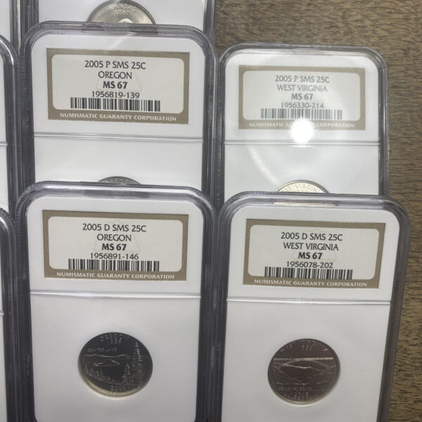 22 Coin Lot- 2005 P & D SMS 1c/5c/10c/25c/50c/$1 NGC MS 67 Special Mint Set 22pc