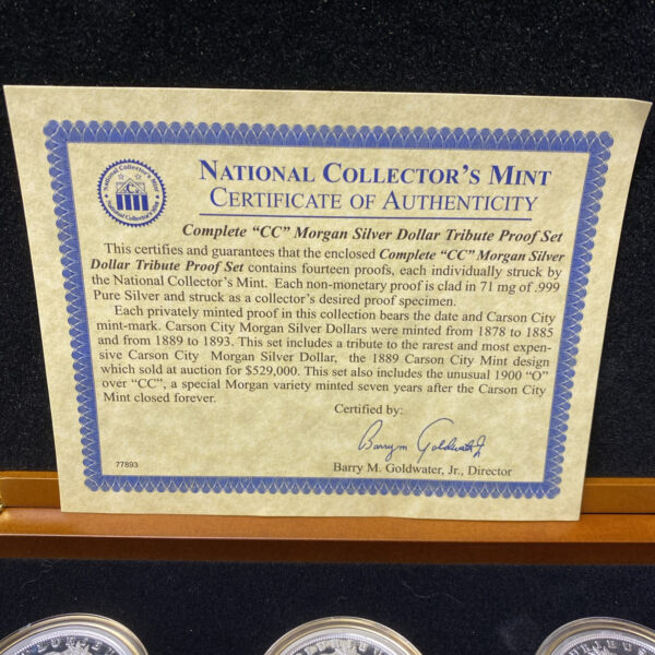 Complete “CC” Carson City Morgan Silver Dollar Tribute Proof Set W/ Display Case