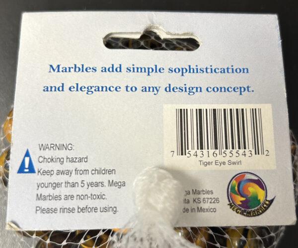 Tiger Eye Swirl Marbles Mega Marbles Net Bag 60 Count 16mm Round