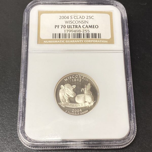 2004-S Clad State Quarter Wisconsin WI NGC PF70 Ultra Cameo 25c Perfect Coin!