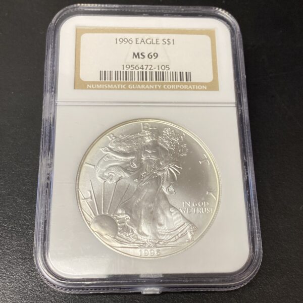 1996 American Silver Eagle $1 One Dollar NGC MS69 Brown Label Fine Silver .999