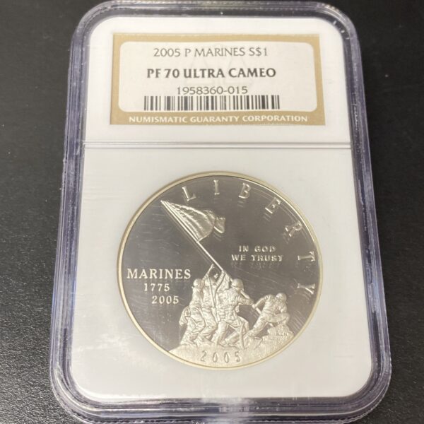 2005 P Marines Commemorative Silver Dollar NGC PF 70 Ultra Cameo $1 90% Silver