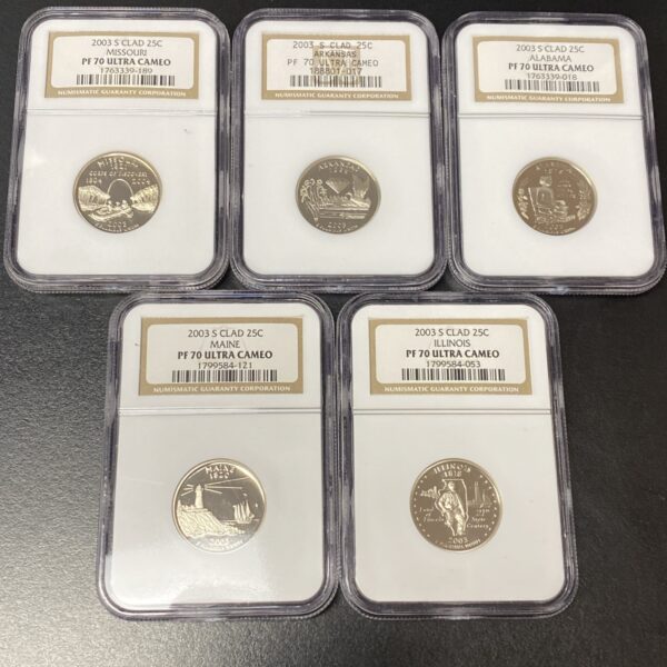 2003-S Clad NGC PF70 ULTRA CAMEO ~ Proof 5 Coin Statehood Quarter Set