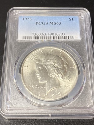 1923 Peace Dollar $1 PCGS MS63 Brilliant White Shine!